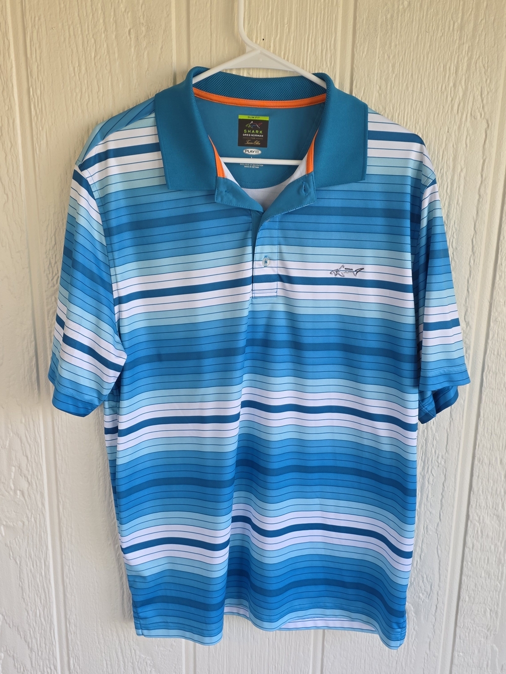 Men's Greg Norman Collection Blue Striped Performance Polo, Size Large